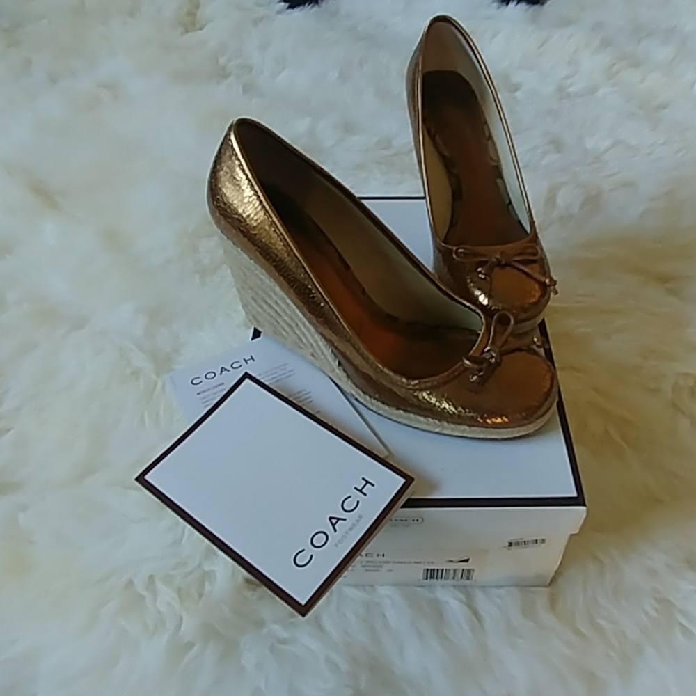 Coach bronze metallic wedges